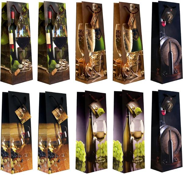 10 Stück Flaschentüten Geschenktüten für Wein und Sekt Flaschen